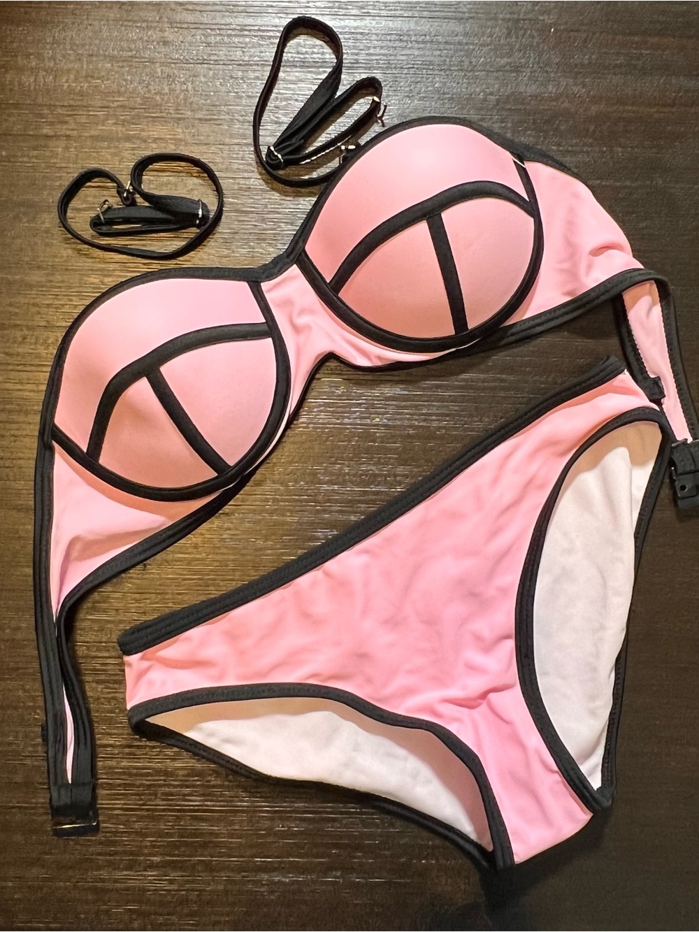 Pink and Black Contrast Bikini Set - Women Swim